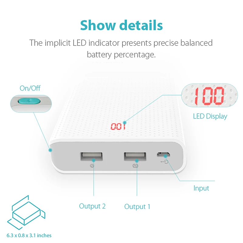 Внешний аккумулятор ROMOSS Sense 6 ёмкость 20000мАч 2 выходных порта USB LED дисплей