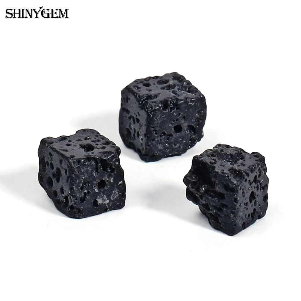 

ShinyGem 30pcs 8mm Cube Square Black Natural Lava Volcanic Rocks Stone Beads With Stomatal For DIY Jewelry Making Accessories