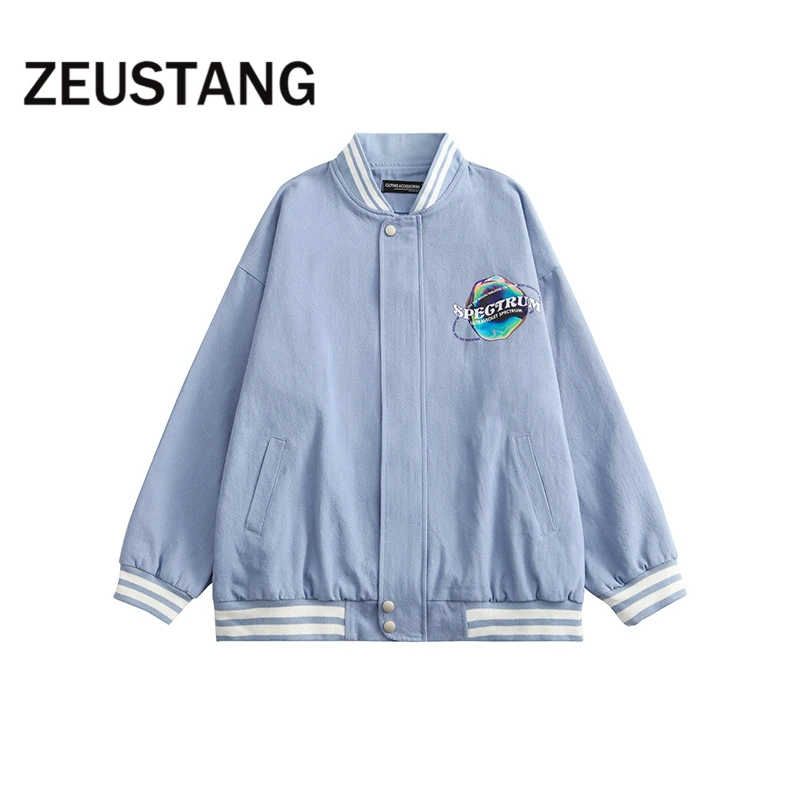 

Zeustang Harajuku уличная мода куртки с вышивкой буквенным принтом полосатые бейсбольные пальто хип-хоп повседневные свободные топы верхняя одежд...