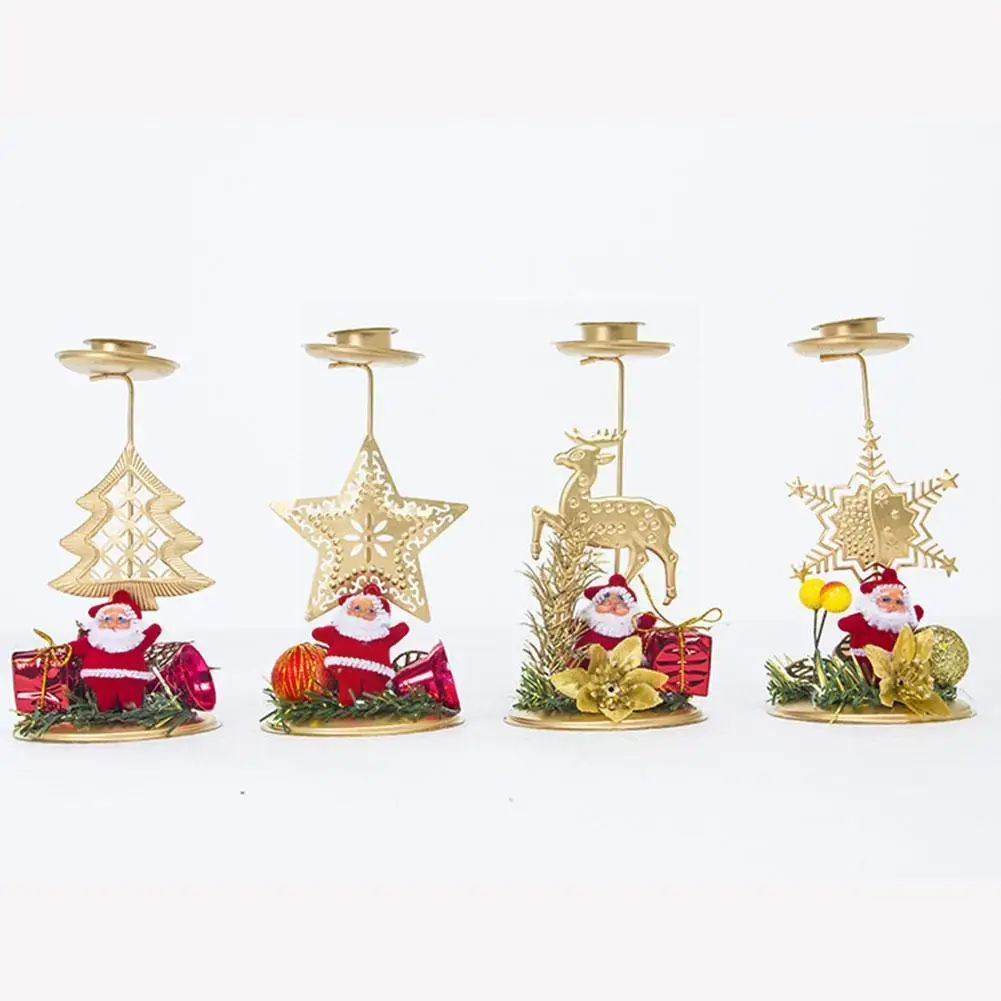 

Santa Claus Snowflake Star Christmas Candlestick Iron Desktop Gift Ornament Candle Holder Candle Gold Table Decoration For W6H9
