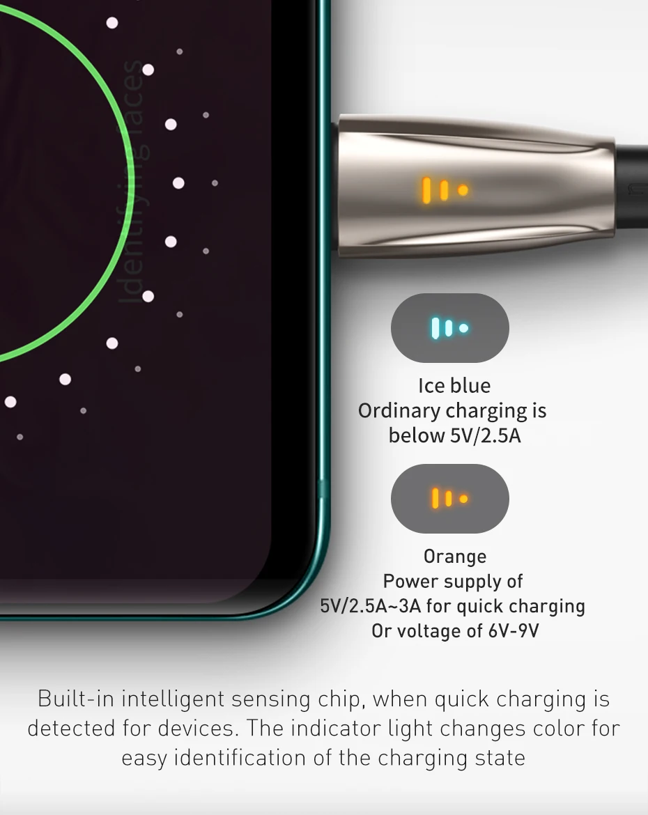 Baseus usb type-C кабель для Samsun S9 S10 Quick Charge 3,0 USB C кабель для Xiaomi Redmi Note 8 Pro светодиодный usb type USB-C провод