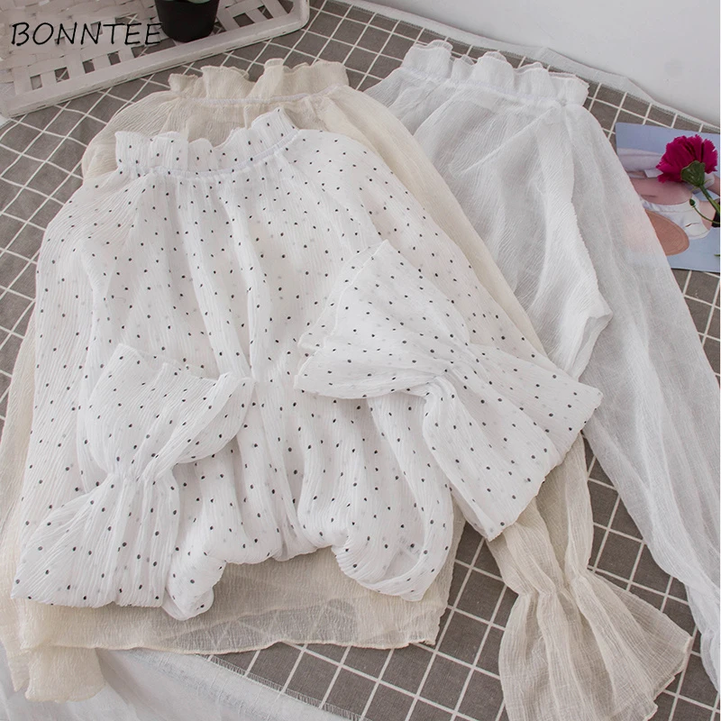 Женские осенние Рубашки с длинным Расклешенным рукавом сетчатая блузка внутри