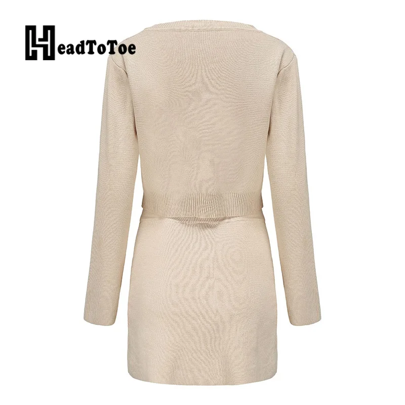 

Long Sleeve Casual Knit Top & Slit Skirt Set