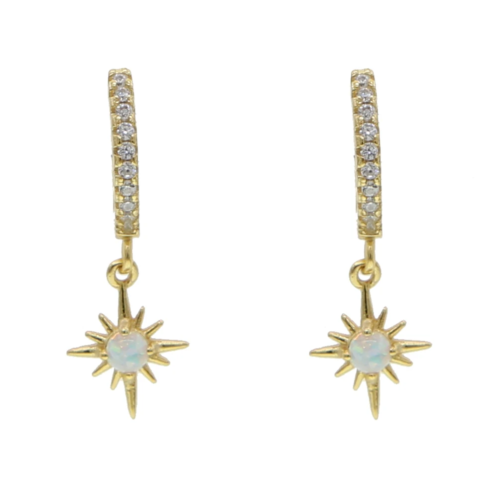 Starburst серьги с шармом, подвеской, один опал камень, заполненный золотом, модные простые ювелирные изделия