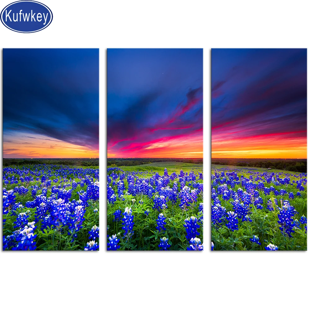 3 шт. картина вышитая бисером &quot голубые разноцветные с цветочным узором DIY