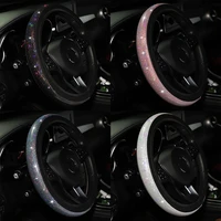 38mm universal car steering wheel cover pu leather rhinestones crystal car steering wheel cover car styling auto accessories