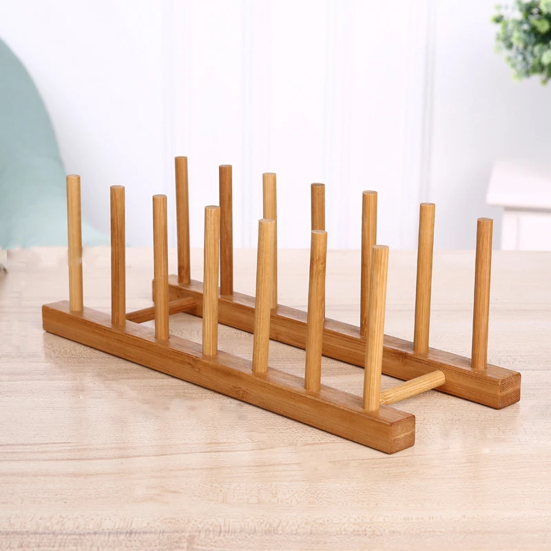 

Simple Bowl Rack Draining Plate Rack Bookshelf CD Holder Household Multi-Functional Kitchen Shelf Wooden Bamboo Shelf