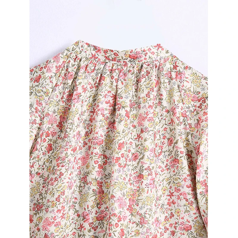 

2021 Women Fashion Single Breasted Printed Shirts Three Quarter Sleeve O-Neck Vintage Female Blouse Chic Tops