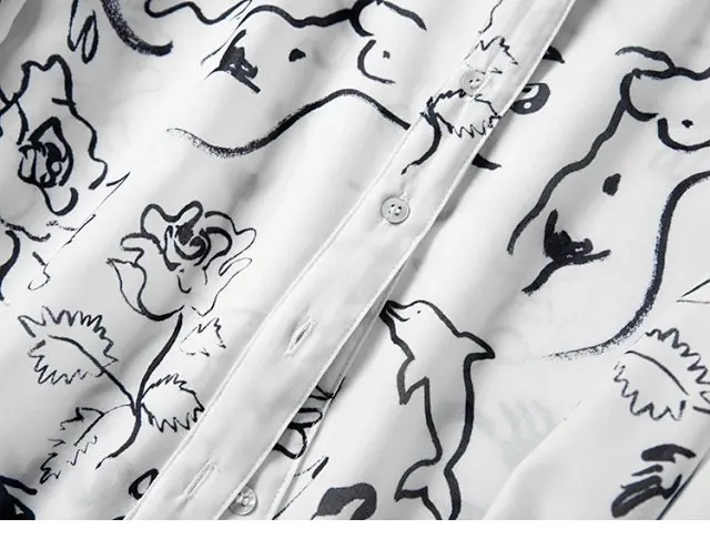 

2020 Spring Summer New women's blouse abstract art pattern print ladies long sleeve loose single-breasted shirts and tops