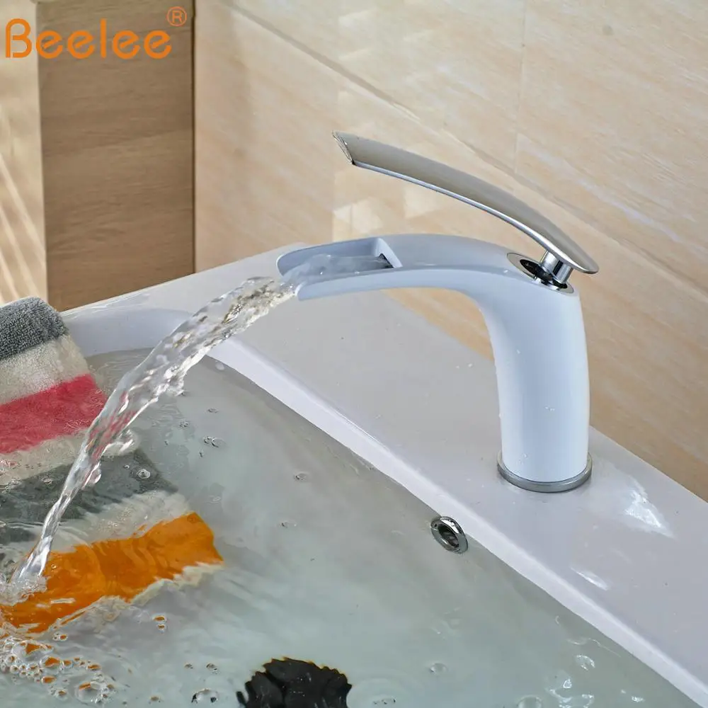 

Beelee Bathroom Faucet Mixer Single Handle Single Hole Deck Mount Waterfall Basin Faucet Hot&Cold Basin Mixer Tap BL6623W