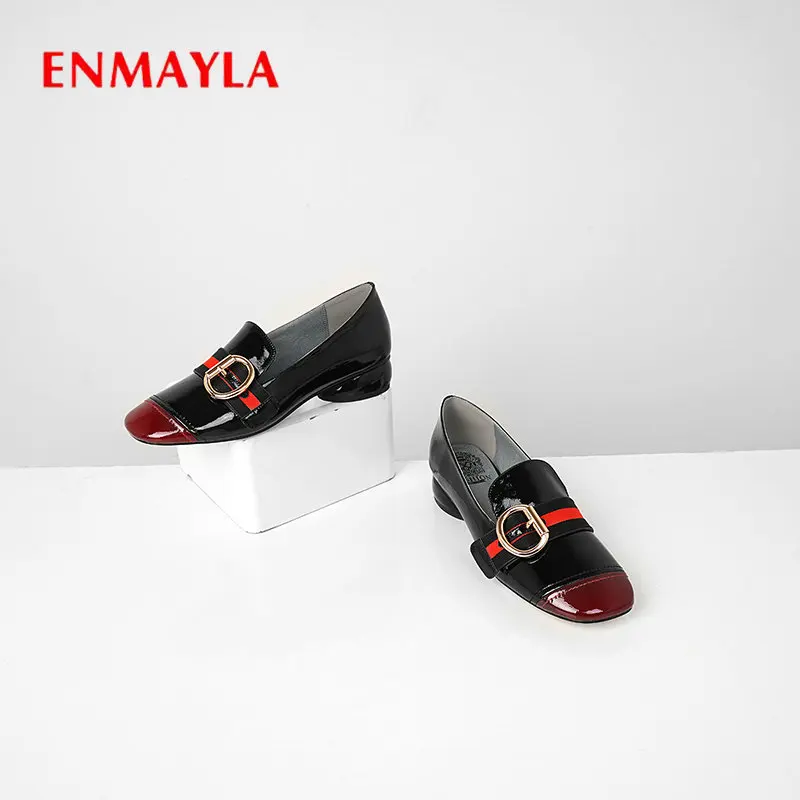 

ENMAYLA 2020 базовые свадебные туфли из лакированной кожи с квадратным носком, повседневные женские туфли-лодочки без шнуровки, женская обувь дл...