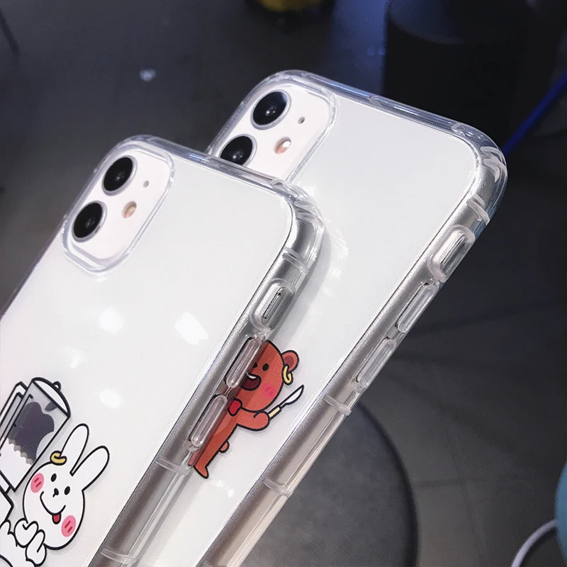 

Funny Cute Cartoon Bear Rabbit Phone Case For iPhone 11 Pro MAX X XS XR 7 8 Plus 12 Mini Transparent Soft TPU Shockproof Cover