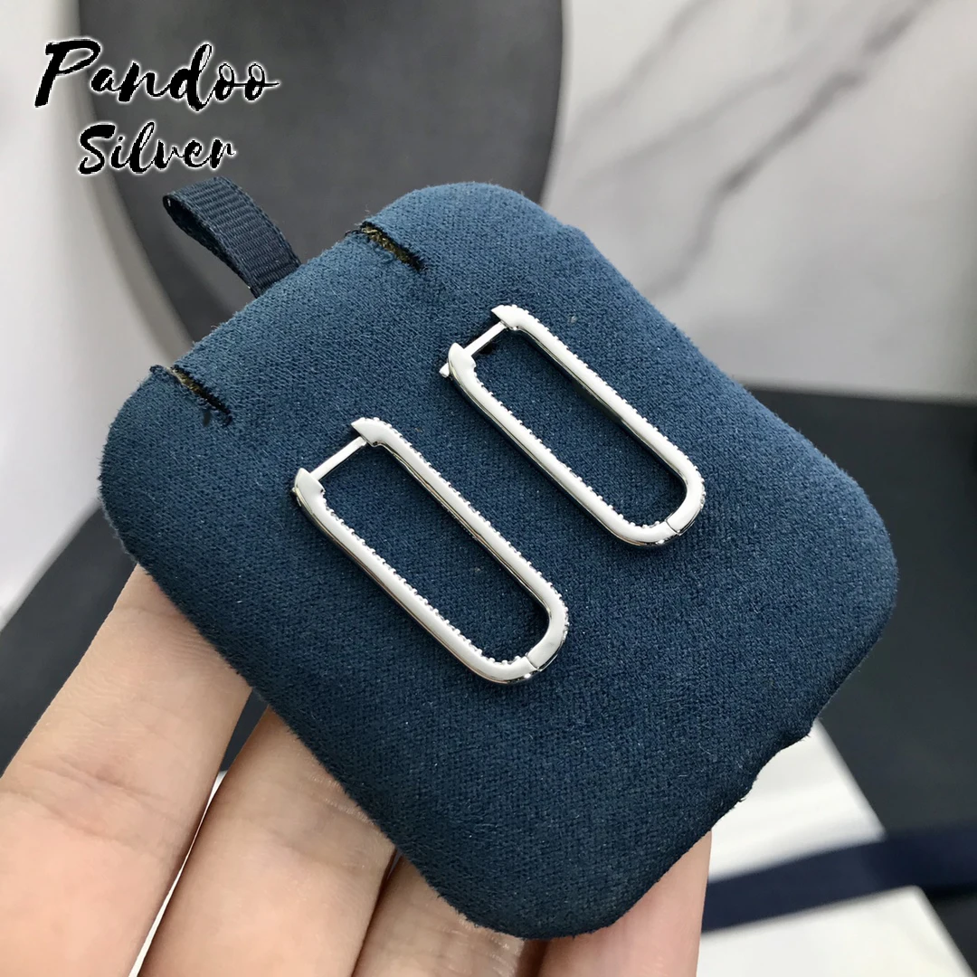 

Fashion Charm Sterling Silver Original Jewelry, Paved Rectangle Earrings For Women Luxury Jewelry Gift With Logo