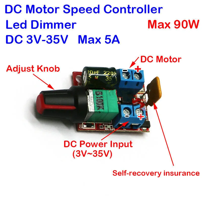 PWM DC 12V Motor Speed Controller Module DC-DC 3V~35V Adjustable Regulator Control Governor Switch 24V LED Fan 5A 90W | Обустройство