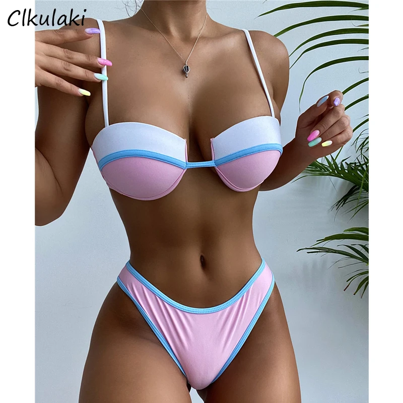 

Новинка 2021, сексуальный бюстгальтер на косточках, трусики, бикини, одежда для плавания, женский купальный костюм в стиле пэчворк, Летний Пля...