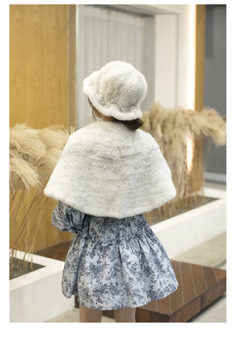 Real Mink Fur Shawl Handmade knitted Fluffy Gray Poncho Winter Warm Black Wraps Women Stole  Scarf enlarge