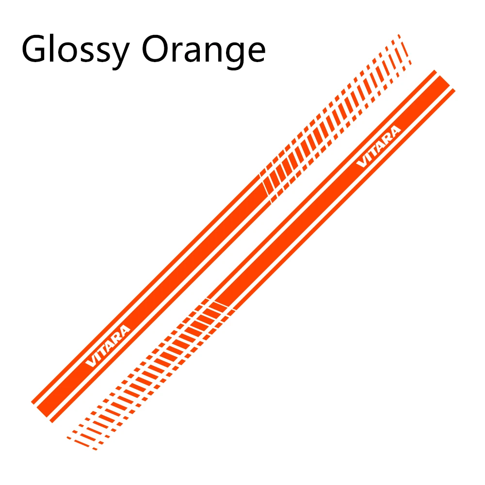 Glossy Orange 2 шт. для Suzuki Vitara автомобильные длинные боковые наклейки на юбку DIY виниловая пленка авто Спорт Стайлинг наклейки автомобильный тюнинг автомобильные аксессуары - Название цвета: Glossy Orange