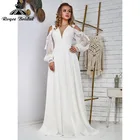 Элегантное богемное свадебное платье в стиле бохо с V-образным вырезом, кружевные платья с открытой спиной и длинным пышным рукавом, эффектные свадебные платья, халат невесты