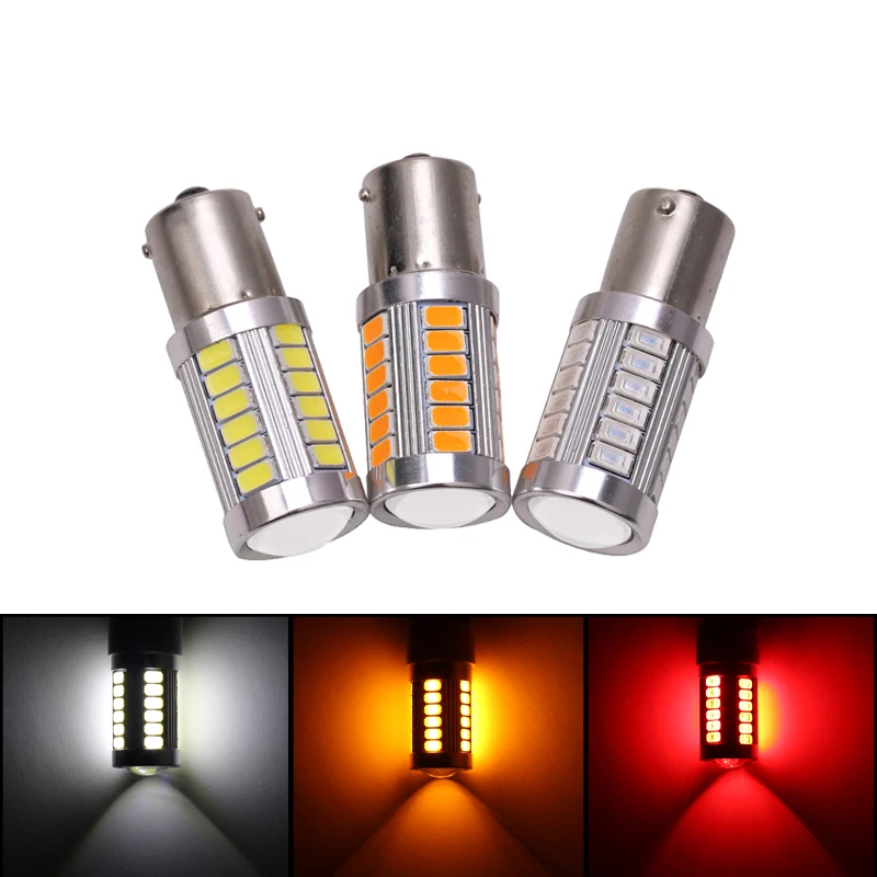 

2x P21W Ba15s 1156 Car LED Signal Light Bay15d 1157 12V LED Tail Trun Brake Reverse Parking Bulb Red White Yellow 5730 33SMD