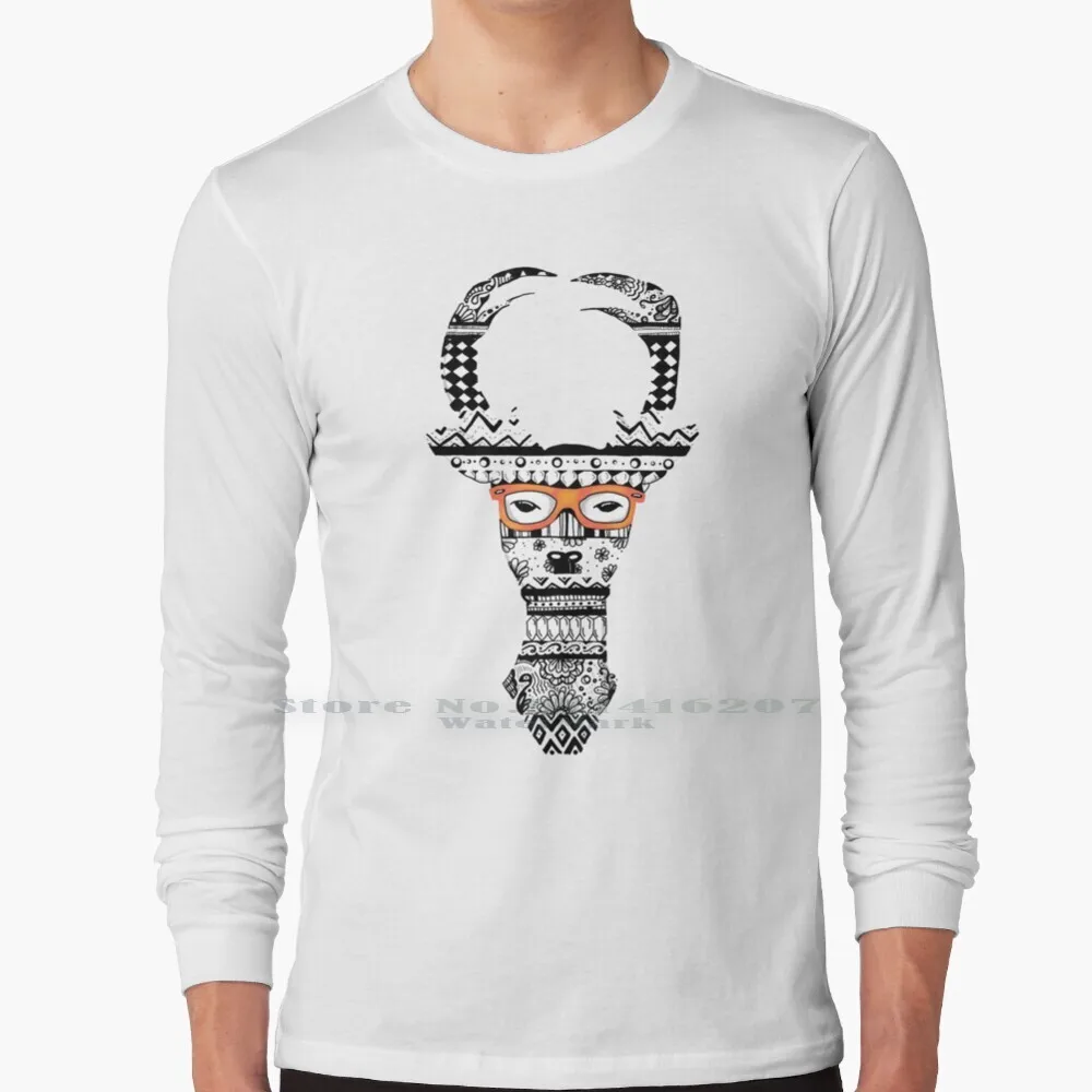 

Zentangle хипстерская футболка с оленем из 100% чистого хлопка, Zentangle, хипстерский узор с очками, оранжевый, черный и белый, современный, натуральны...