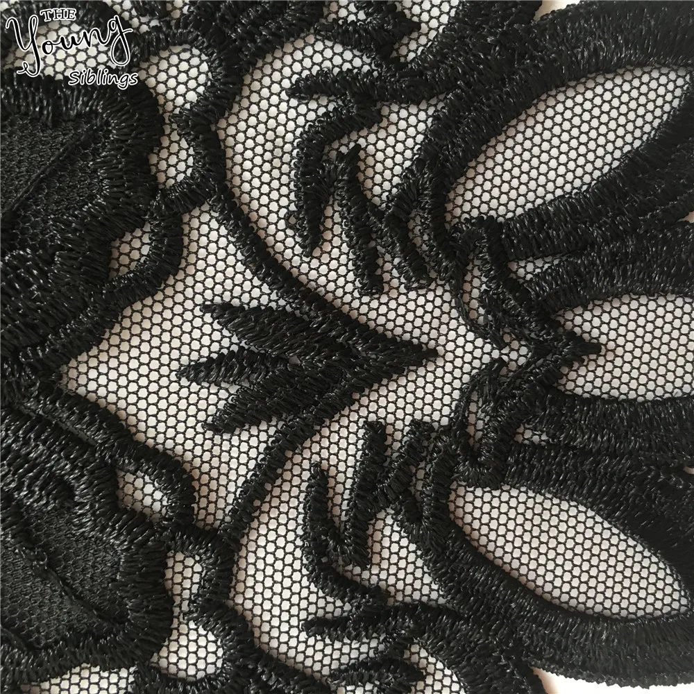 Черная органза высокого качества кружевной воротник вышивка аппликация бабочка