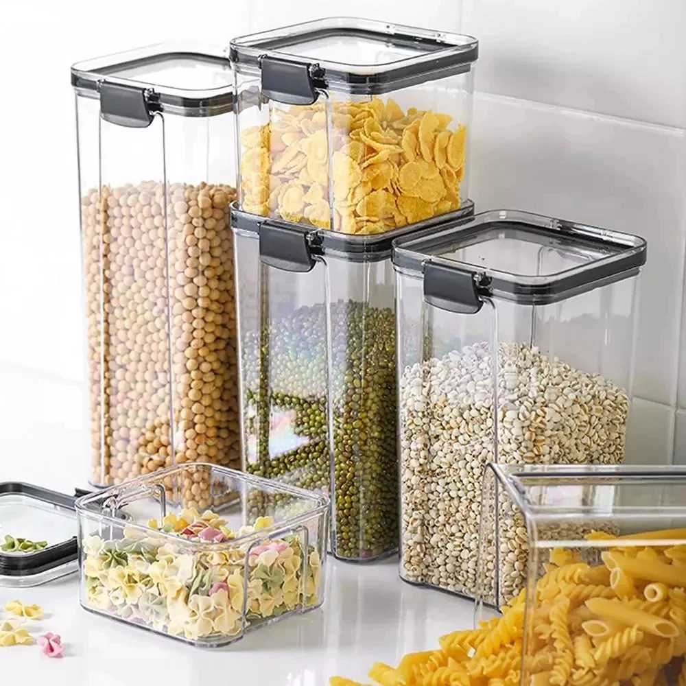 

Food Storage Jars Container Plastic Kitchen Refrigerator Noodle Box Multi Grain Storage Tank Transparent Sealed Cans Organizer