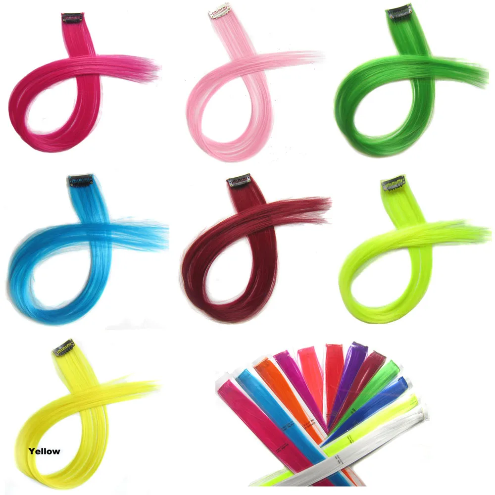 5 шт. цветные удлинители для волос 24 дюйма|Синтетический цельный на клипсе| |