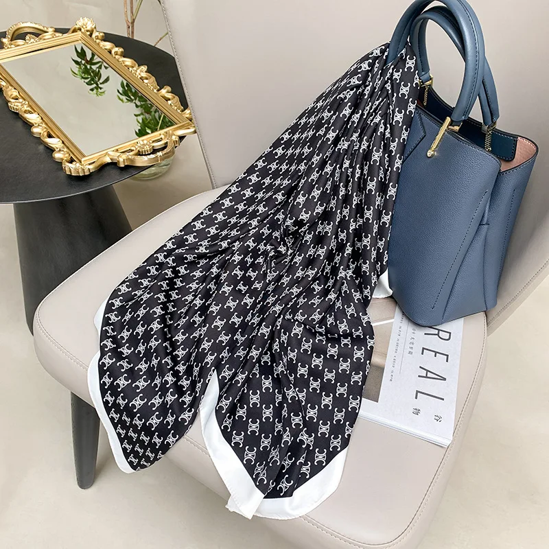 Шелковый шарф атласная бандана женская летняя квадратная маленькая сумочка