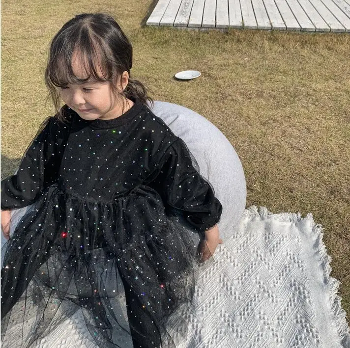 2019 Новые Детские Зимние флисовые платья с блестками и звездами милая одежда