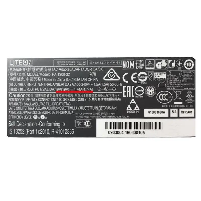 Оригинальное зарядное устройство-адаптер переменного тока 90 Вт для LITEON 19 в 5 а 2 x