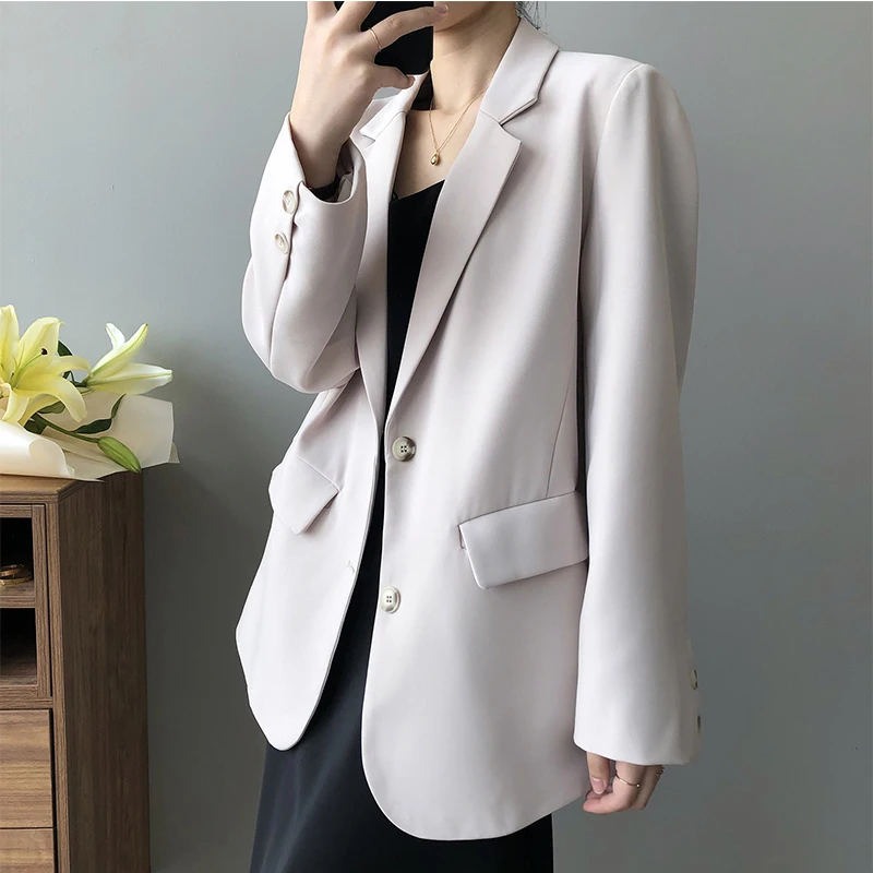 Sister Fara New Spring 2021 Elegant Single Breasted Blazer Jacket Women Casual Solid Tops Coat Office Lady Notched Loose Blazers