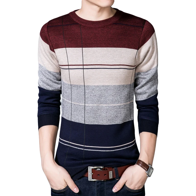 

cotton thin men's pullover sweaters casual crocheted striped knitted sweater men jersey clothes