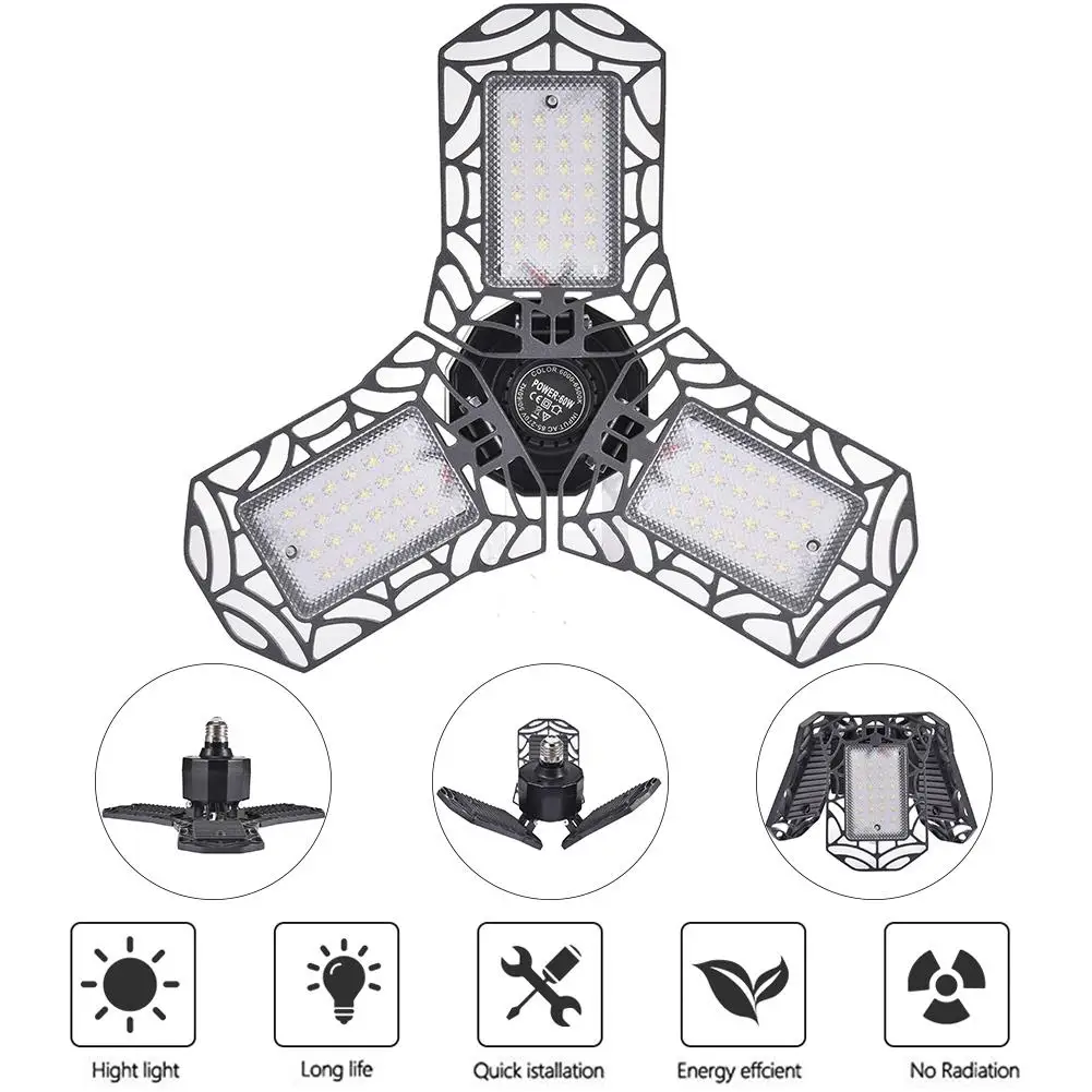 

LED Garage Light Foldable Deformable Garage Ceiling Lamp 3 Panel 60W 72LED 6000LM 85-265V