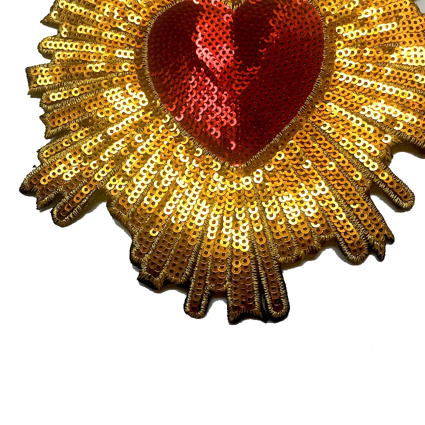 1 шт. золотые блестящие нашивки с красным сердцем аппликация для вышивки утюгом