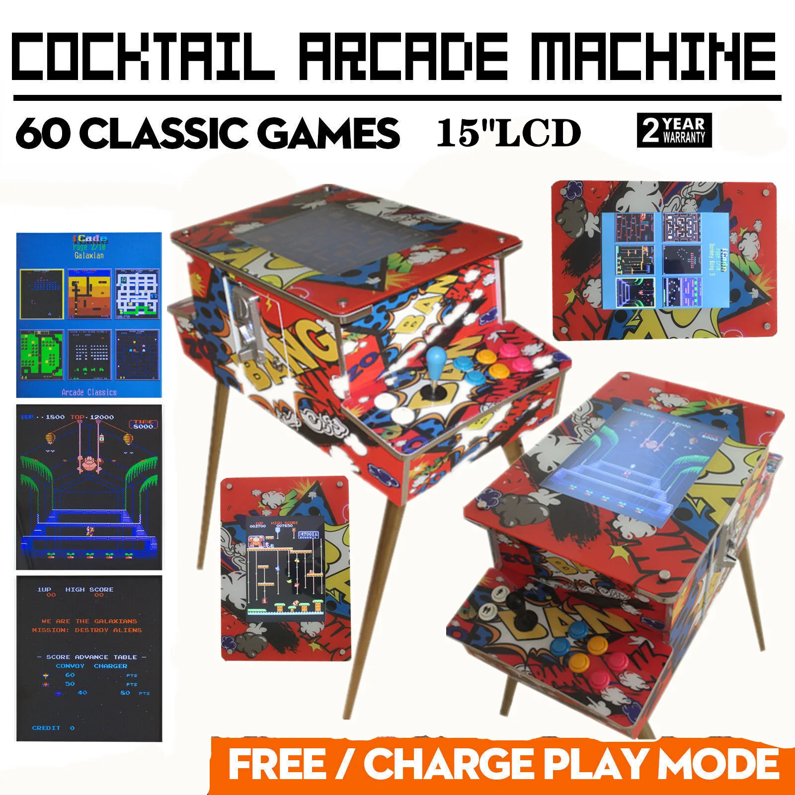 Коктейльная аркадная машина с 60 классическими играми монета режим видео игры