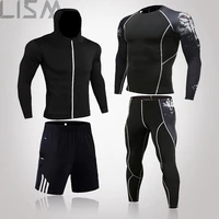 mens sportswear compression suit breathable gym suits mens sports jogging training gym fitness sportswear running 4 piece set