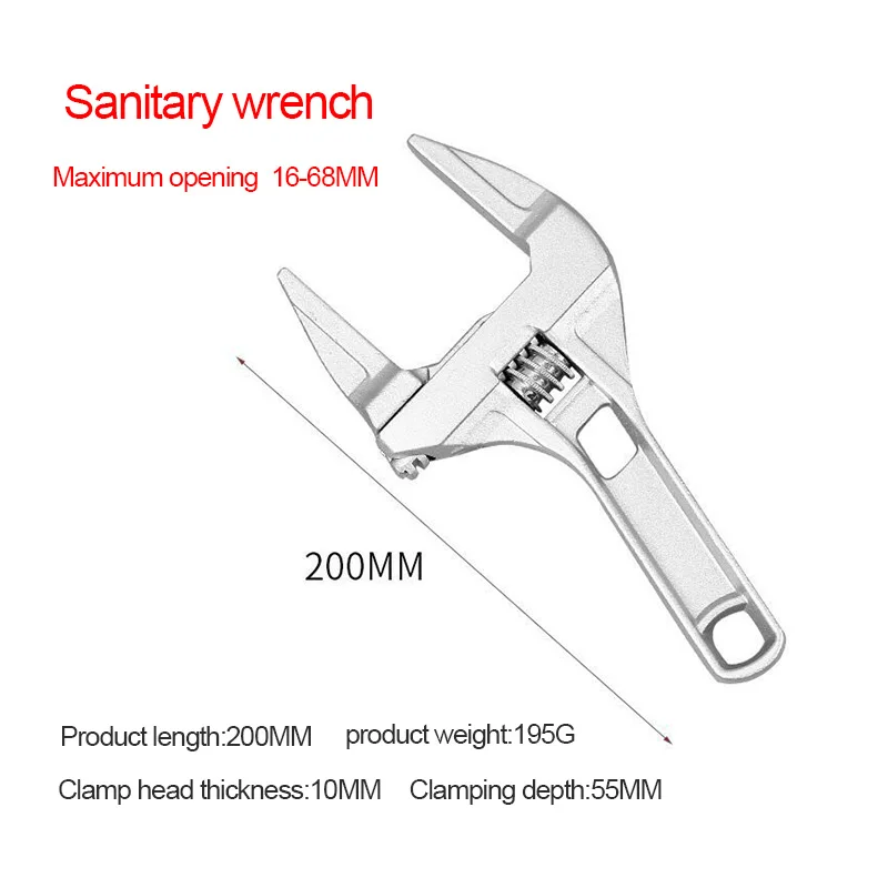 

Multi-function Short Handle Universal Wrench Large Opening Bathroom Wrench good-quality Adjustable Aluminum Alloy Repair Tool