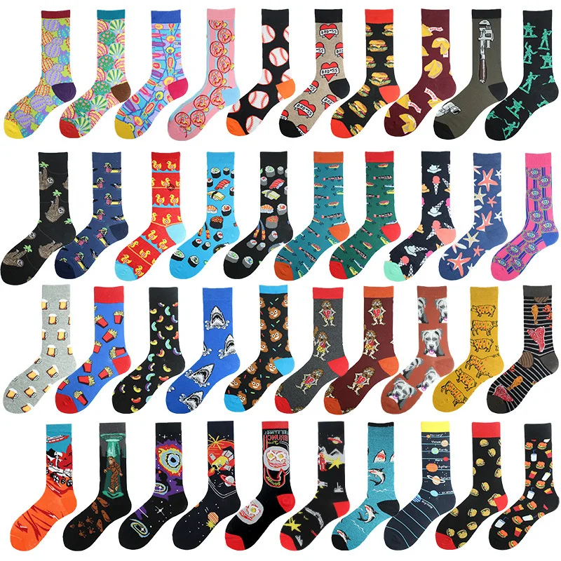 

Anewmorn Autumn Winter Pure Cotton Male Crew Socks Happy Jacquard Funcies Cartoon Fries Sukka Long Street Funny Calcetines Sock