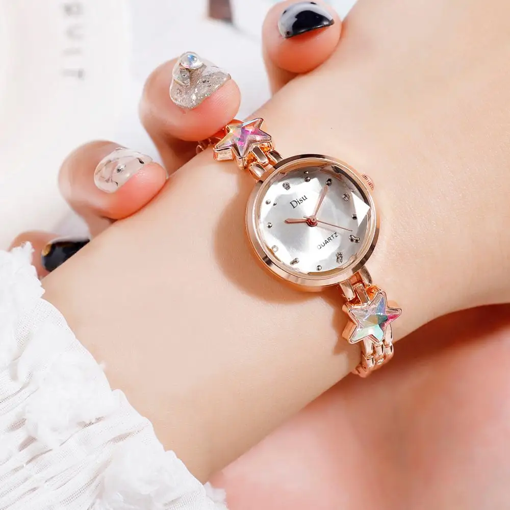 Rose White Модные роскошные часы для женщин, браслет из сплава, часы высокого качества, Сапфировая звезда, женские кварцевые часы с геометрическим циферблатом, простые часы - Цвет: Rose White