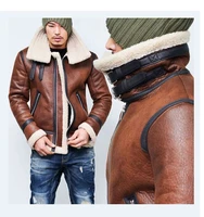 warm men winter fur belt faux leather jacket high neck shearling coat wool lining long sleeve mens leather bomber winter coats