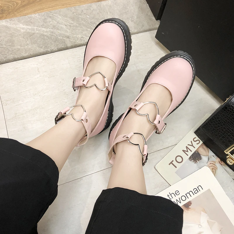

2020 New LoveLive Student Shoes College Girl Student LOLITA Shoes JK Uniform Shoes PU Leather Heart-shaped Lac Shoes 3 Colors