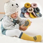Детская Хлопковая обувь теплые махровые носки, нескользящие носки для младенцев, зимние напольные повседневные нескользящие носки с клеевым покрытием для малышей