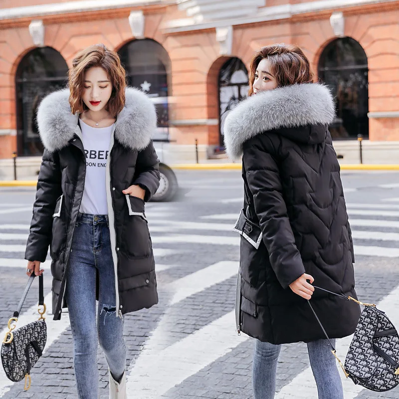 

2020 Fashion Long Winter Coat Women Clothing Fashion Pockets Hooded Parkas Slim With Fur Collar Warm Winter Jacket Women