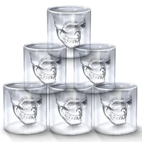 crystal skull head shot cup crystal glass transparent double layers tea bottle whiskey wine vodka bar club beer wine cup glasses