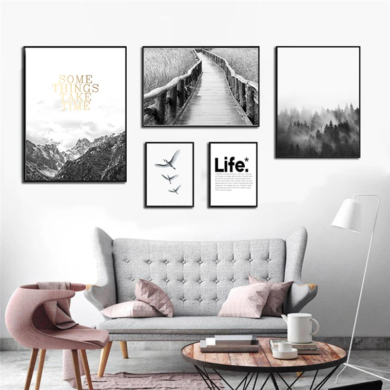 Скандинавские черно белые летающие плакаты с изображением леса и принтами