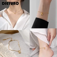 dieyuro 316l stainless steel popular irregular unique beads chain round pendant girl jewelry set newly jewelry length adjustable
