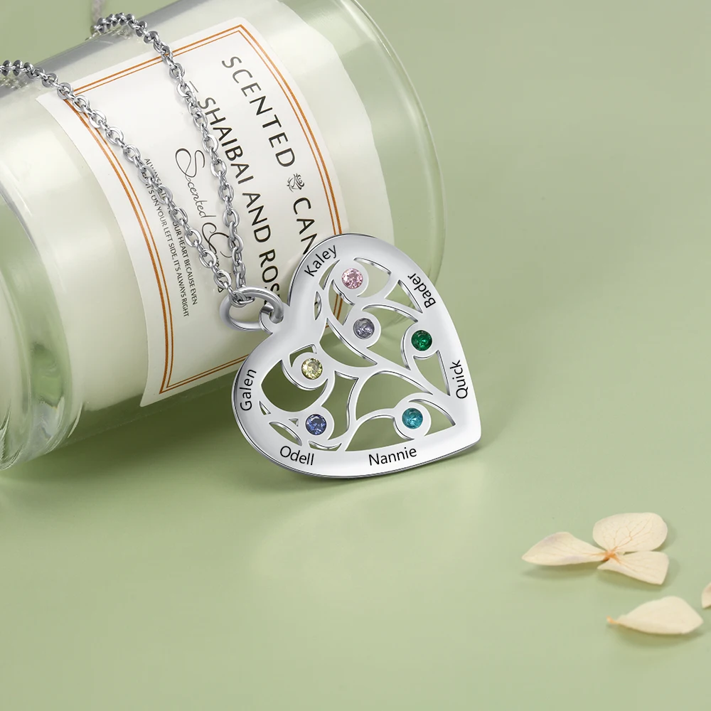 Ожерелье с подвеской в виде дерева жизни 6 камнями по месяцу рождения подвеска из