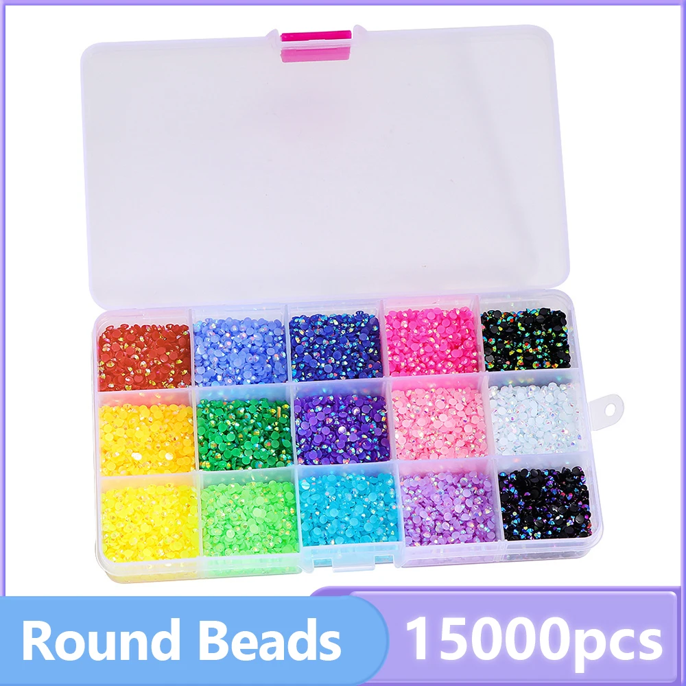 15000Pcs Flatback 3/4/5mm Resin Stones Round Beads Nail Crystals AB Rhinestones Gems Colorful Rhinestone for Nail Art Decoration