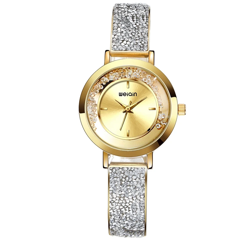 Женские часы Роскошные водонепроницаемые стразы женские часы-браслет женские модные кварцевые часы Подарки для женщин relógio feminino - Цвет: Golden