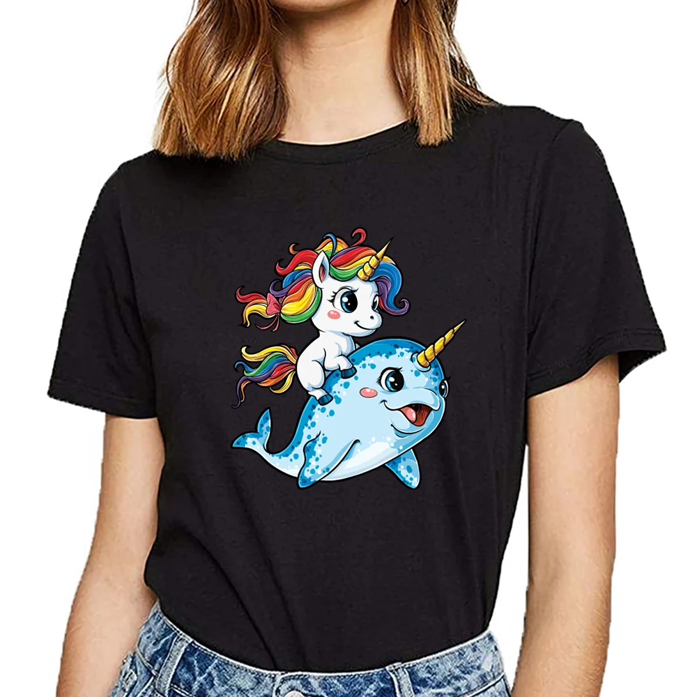 Женские футболки с единорогом для верховой езды Нарвал отряд девочек детские